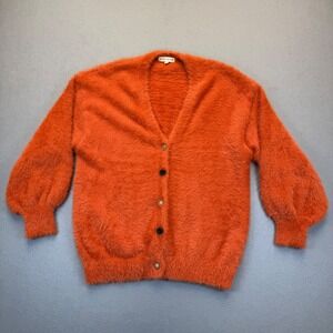 Anthropologie Moon River‎ Fuzzy Eyelash Knit Cardigan Sweater S Balloon Sleeve